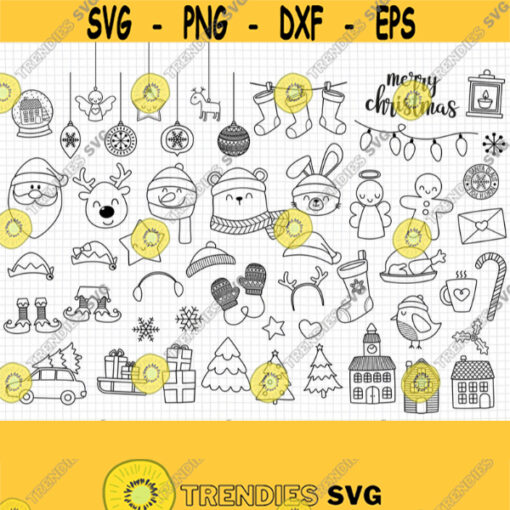 Doodle Christmas SVG Bundle. Kids Cartoon Hand Drawn Christmas Clipart. Xmas Elements Graphics Vector Files Cutting Machine Instant Download Design 582