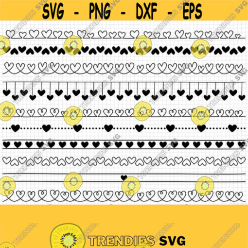 Doodle Heart Dividers SVG. Hand Drawn Scallop Lines Cut Files Decorative Text Borders PNG Vector Page Divider Clipart. Digital dxf eps Design 444