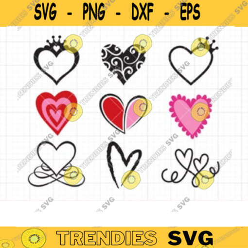 Doodle Heart SVG Princess Queen Crown Flourish 2 Hearts Hand Drawn Pain Brush Heart SVG Clipart Clip Art Cut File Set copy