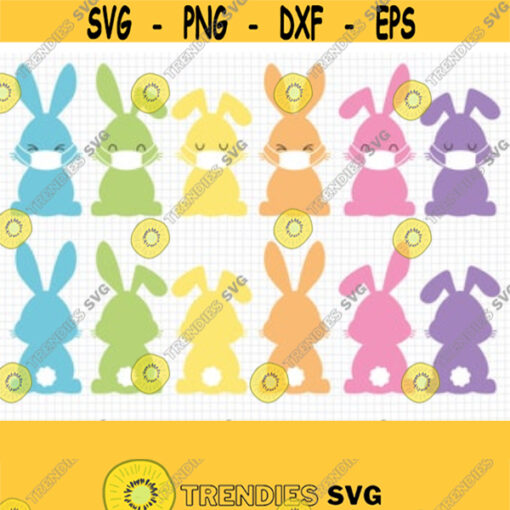 Easter Bunny with Mask SVG. Baby Bunnies Clipart PNG. Rabbit Butt Monogram Cut Files. Bunny Bottom Silhouette Vector DXF for Cutting Machine Design 326