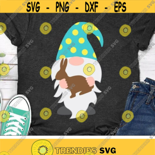 Easter Gnome Svg Cute Gnome Svg Dxf Png Easter Clipart Easter Shirt Design Gnome with Chocolate Bunny Silhouette Cricut Cut Files Design 2104 .jpg