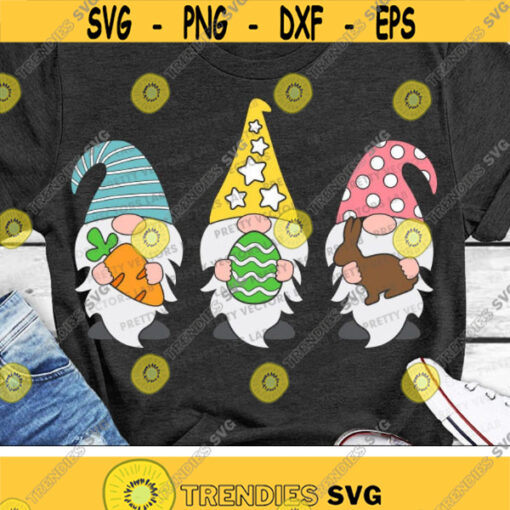 Easter Gnomes Svg Easter Svg Gnome Svg Dxf Eps Png Cute Three Gnomes Cut Files Easter Clipart Easter Shirt Design Silhouette Cricut Design 1307 .jpg