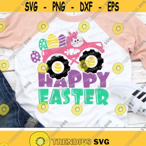 Easter Monster Truck Svg Happy Easter Svg Girls Truck with Bunny Cut Files Easter Eggs Svg Dxf Eps Png Kids Design Silhouette Cricut Design 957 .jpg