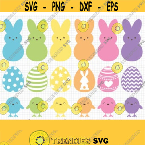 Easter Peeps SVG. Cute Marshmallow Bunny Clipart PNG. Easter Chicks Cut Files. Easter Eggs Silhouette Vector DXF Cutting Machine Download Design 311