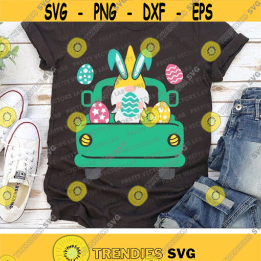 Easter Truck with Gnome Svg Easter Gnome Cut File Easter Eggs Svg Dxf Eps Png Vintage Truck Back Clipart Monogram Svg Silhouette Cricut Design 1011 .jpg