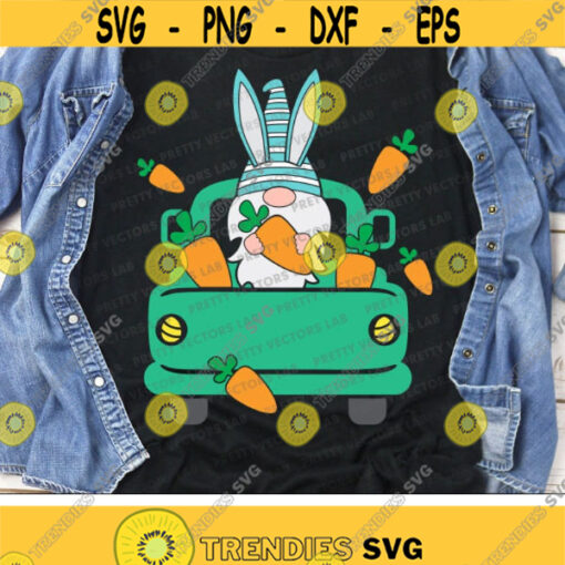 Easter Truck with Gnome Svg Old Truck Cut Files Easter Truck Svg Dxf Eps Png Vintage Truck Back Clipart Monogram Svg Silhouette Cricut Design 1012 .jpg