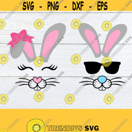 Easter bunny face svg. Matching bunny face svg. Siblings bunny faces. Twins bunny faces. Boy bunny. Girl bunny. Easter bunny faces. Design 1463