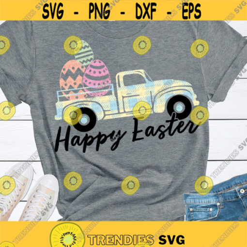 Easter truck SVG Buffalo Plaid vintage truck Happy Easter Old Truck wit easter eggs digital cut files