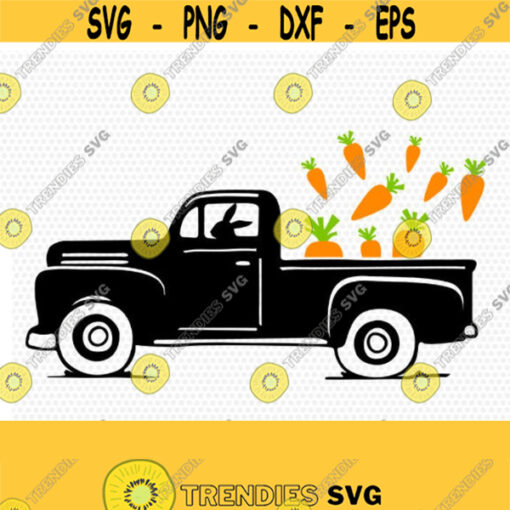 Easter vintage Truck Svg Easter old Truck Easter carrots Svg Easter eggs CriCut Files frame svg jpg png dxf Silhouette cameo Design 176