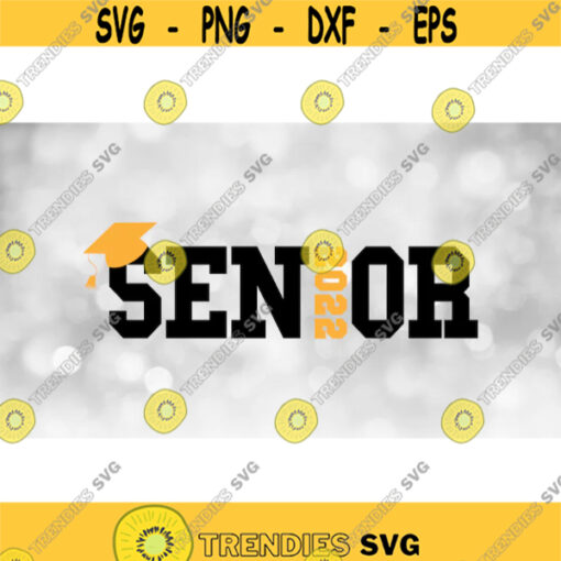 Educational Clipart Black Collegiate Word Senior with Yellow Vertical Graduation Mortarboard Cap Year 2022 Digital Download SVG PNG Design 1623