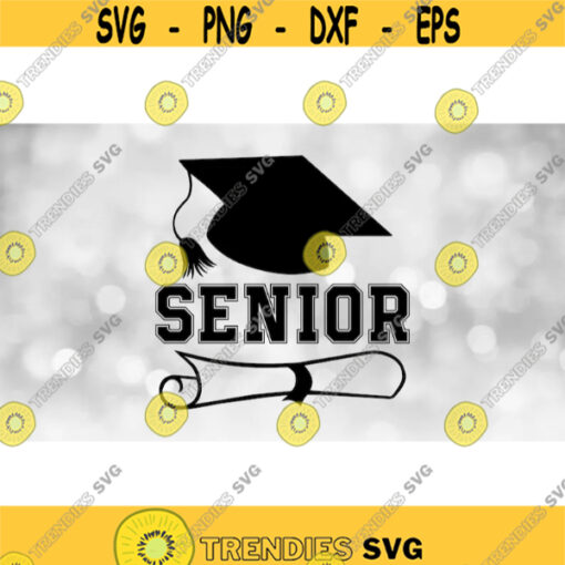 Educational Clipart Black Graduation Mortarboard Cap Tassel Diploma and Bold Collegiate Word Senior Digital Download SVG PNG Design 1632