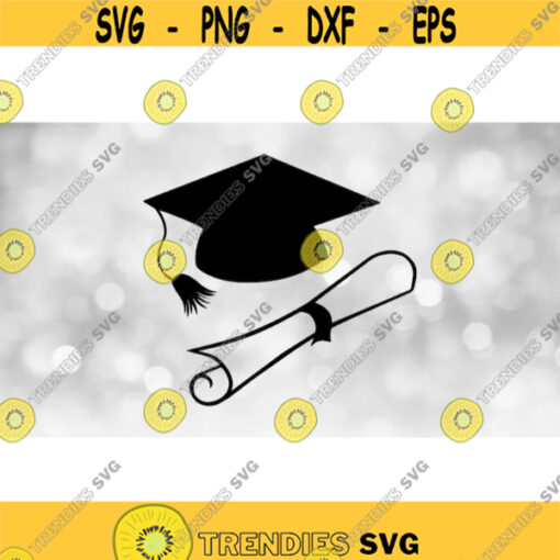 Educational Clipart Black Simple Easy Senior Graduation Mortarboard Cap Tassel Diploma Scroll for Graduates Digital Download SVG PNG Design 1603