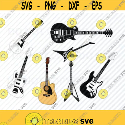 Electric Guitar Bundle Acoustic guitar Vector Images Silhouette Clip Art SVG Files Eps Png Stencil ClipArt Design 90