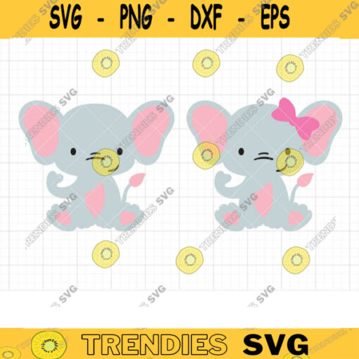 Elephant SVG Boy and Girl Elephant with Bow Svg Brother Sister Siblings Cute Baby Elephant Svg Dxf Png Cut Files for Cricut and Silhouette copy