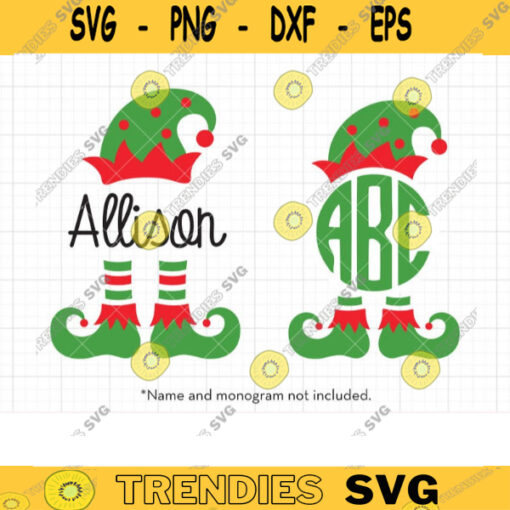 Elf Monogram Frame SVG DXF Cute Christmas Elf Hat and Shoe Boots Cut Files for Cricut and Silhouette Clip Art copy