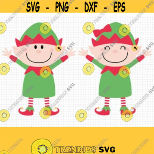 Elf SVG. Cartoon Boy and Girl Elves Clipart. Kids Christmas Cut Files. Vector Files for Cutting Machine png dxf eps jpg pdf Instant Download Design 78