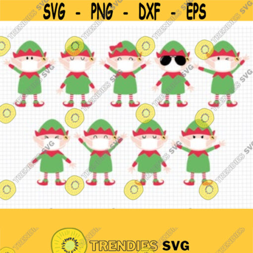 Elf with Mask SVG. Kids Elves Clipart. Quarantine Christmas Cut Files. Vector Files for Cutting Machine png dxf eps jpg pdf Instant Download Design 77