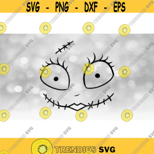 Entertainment Black Outline Sally Happy Face Silhouette Inspired by The Nightmare Before Christmas Movie Digital Download SVG PNG Design 773