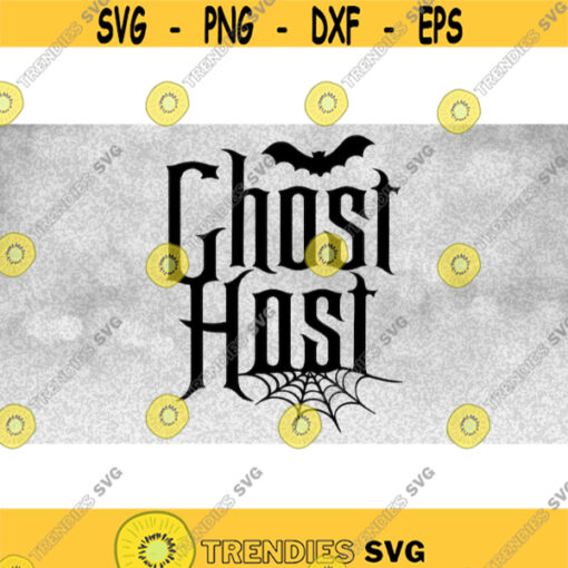 Entertainment Clipart Black Ghost Host Name Badge Icon w Bat and Spider Web Inspired by Haunted Mansion Digital Download SVG PNG Design 533