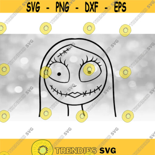 Entertainment Clipart Black Outline Sally Happy Face with Hair Inspired by Nightmare Before Christmas Movie Digital Download SVG PNG Design 1177
