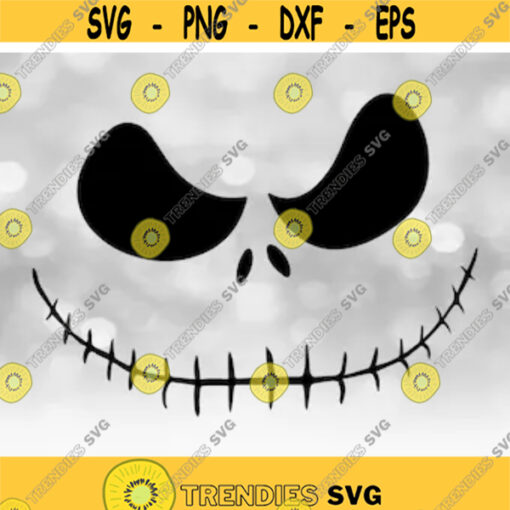 Entertainment Clipart Black Outline of Jack Skellington Mean Smile Face Inspired by Nightmare Before Christmas Digital Download SVG PNG Design 327