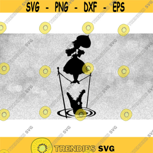Entertainment Clipart Black Parasol Girl on Tightrope above Crocodile Mouth Inspired by Haunted Mansion Ride Digital Download SVG PNG Design 570