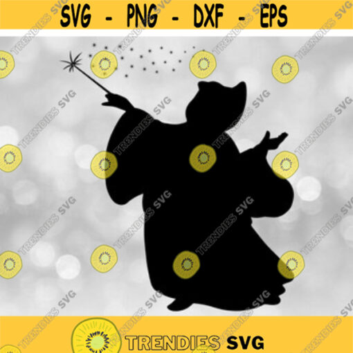 Entertainment Clipart Black Silhouette of Fairy Godmother with Magic Wand Inspired by the Movie Cinderella Digital Download SVG PNG Design 154