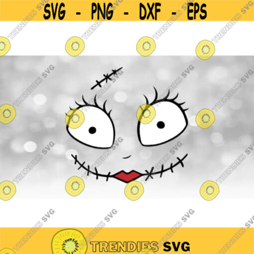Entertainment Clipart Black White Red Sally Happy Face Inspired by The Nightmare Before Christmas Movie Digital Download SVG PNG Design 394