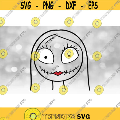 Entertainment Clipart Black White Red Sally Happy Face with Hair Inspired by Nightmare Before Christmas Movie Digital Download SVG PNG Design 880