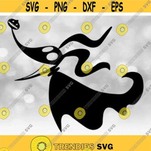 Entertainment Clipart Black Zero Dog Ghost Silhouette with Pumpkin Nose Inspired by Nightmare Before Christmas Digital Download SVG PNG Design 181