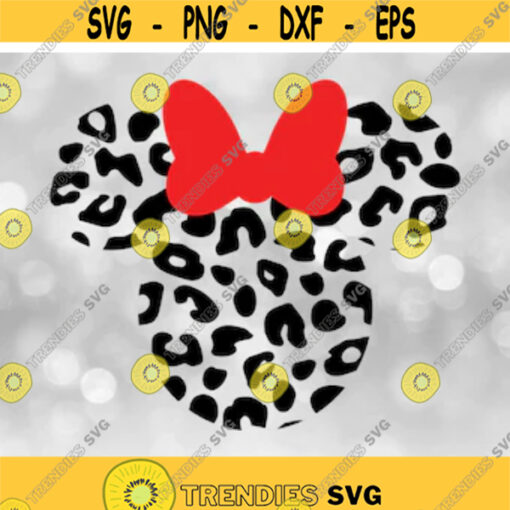 Entertainment Clipart HeadEars Silhouette Spoof Red Bow Black Leopard Skin Pattern Inspired by Famous Mouse Digital Download SVG PNG Design 287