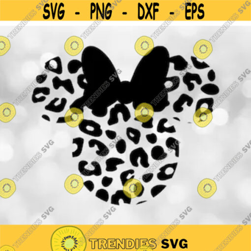 Entertainment Clipart HeadEars Silhouette Spoof with Black Bow Leopard Skin Pattern Inspired by Famous Mouse Digital Download SVG PNG Design 162