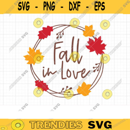 Fall in Love Autumn Wreath SVG DXF Red Gold Maple Leaves Wreath Frame svg dxf PNG Cut Files for Cricut and Silhouette Clipart clip Art copy