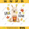 Fall in Love Coffee SVG Llama Alpaca with Pumpkin Spice Latte Coffee Clip Art Autumn Season Leaves Svg Dxf Cut Files for Cricut Clipart copy