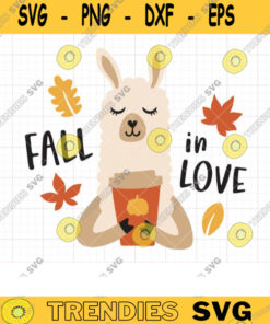 Fall In Love Coffee Svg Llama Alpaca With Pumpkin Spice Latte Coffee Clip Art Autumn Season Leaves Svg Dxf Cut Files For Cricut Clipart