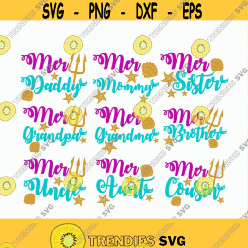 Family bundle Mermaid svg Mermaid svg Birthday Mermaid iron on transfer Cutting Files For Silhouette and Cricut Cut files svg dxf pdf png