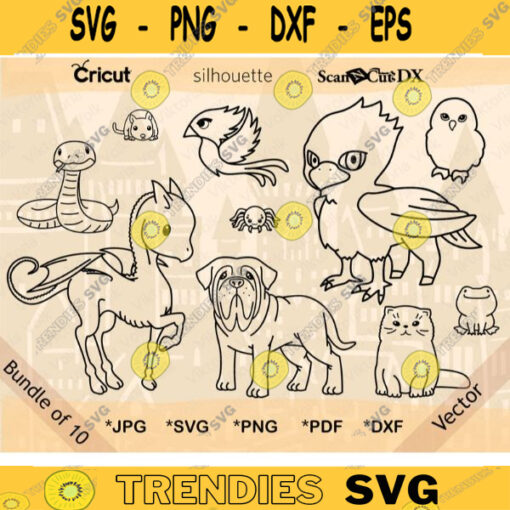 Fantastic Chibi Beasts Clipart Bundle svg jpg png psd pdf Cute Magical Pets Line Art School of Magic Creatures Cut File Outline
