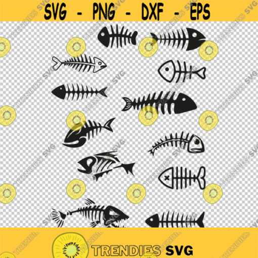 Fish Bones Fish Skeleton Bundle Collection SVG PNG EPS File For Cricut Silhouette Cut Files Vector Digital File