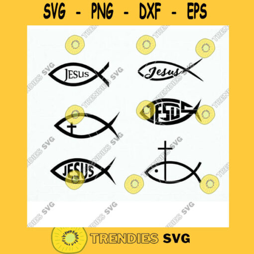 Fish Jesus Svg. Jesus Christ digital clipart fish sign God Religious icon. Christian Fish Png Eps Dxf Cut Files for Cricut Cameo