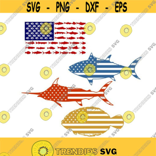 Fish Usa flag United states Cuttable Design SVG PNG DXF eps Designs Cameo File Silhouette Design 200