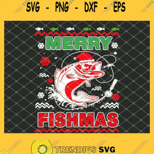 Fishing Christmas Bass Fish Merry Fishmas SVG PNG DXF EPS 1