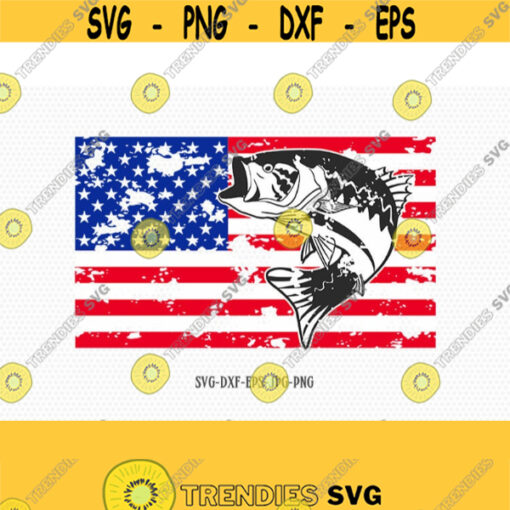 Fishing USA flag SVG Fishing svg Bass svg 4th of july fishing America fishing svg Fish lover svg Cricut Silhouette Cut File svg dxf Design 347