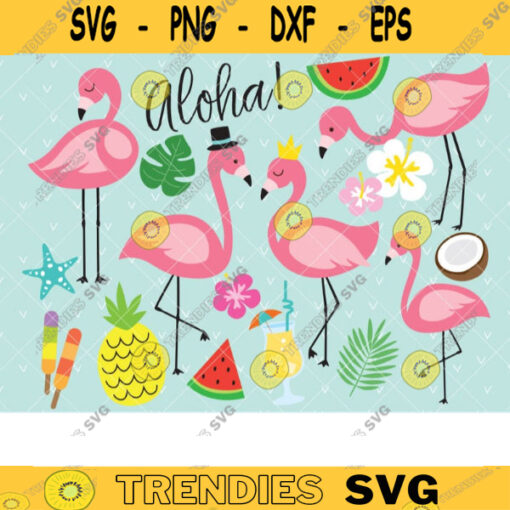 Flamingo Clipart Cute Flamingo Clip Art Tropical Clipart Pineapple Summer Aloha Hawaii Clipart Clip Art Graphic Drawing Cartoon copy