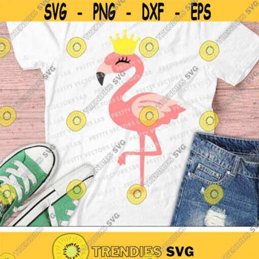 Flamingo Svg Flamingo with Crown Svg Summer Svg Dxf Eps Flamingo Birthday Svg Beach Girls Shirt Design Cricut Silhouette Cut Files Design 2489 .jpg