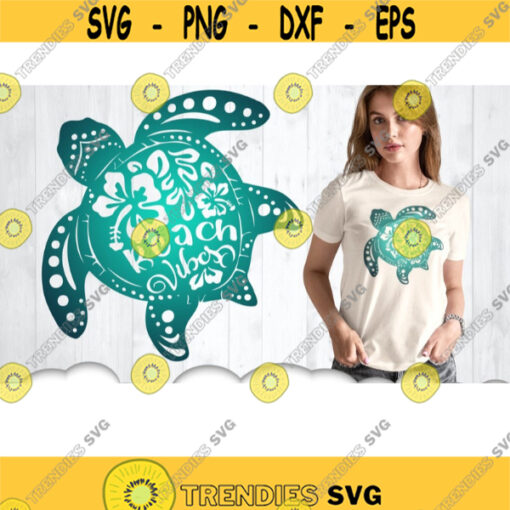 Floral Beach Vibes Turtle SVG Sea Turtle Svg Files For Cricut Beach Vibes Svg Hawaii Hibiscus Flower Svg Turtle Clipart Iron On .jpg