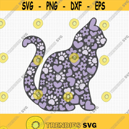 Floral Cat SVG Cat Silhouette Svg Paws Hearts and Flowers Cat Svg Cat Mom Shirt Cat with Flowers Svg Cat Love Svg Cat Svg Cut Files Design 359