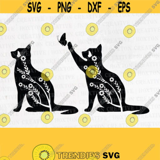 Floral Cat Svg Cat Svg Floral Animal Floral Cat Silhouette Svg Cat With Flower Wildflower Cat ClipartDesign 799