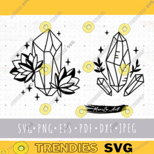 Floral Crystal SVG cricut files Boho crystal PNG clipart Magic diamond svg Lotus flower and gem png clip art commercial license