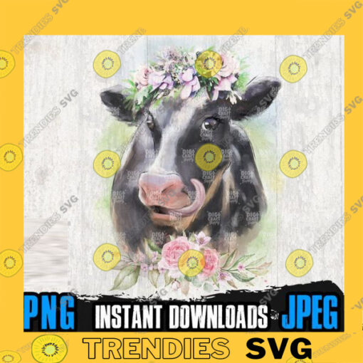 Floral Farm Cow PNG Sublimation Files Cow Watercolor Png Floral Cow Png Floral Animal Png Watercolor Animal Cow png Farm Animal Png copy