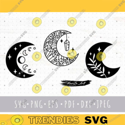 Hot SVG - Floral Moon Svg Cricut Files Boho Crystal Moon Png Clipart ...